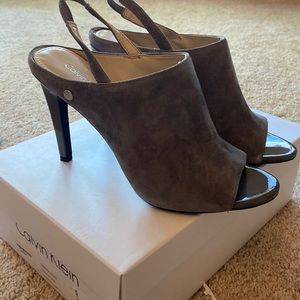 Calvin Klein grey suede peep toe heels